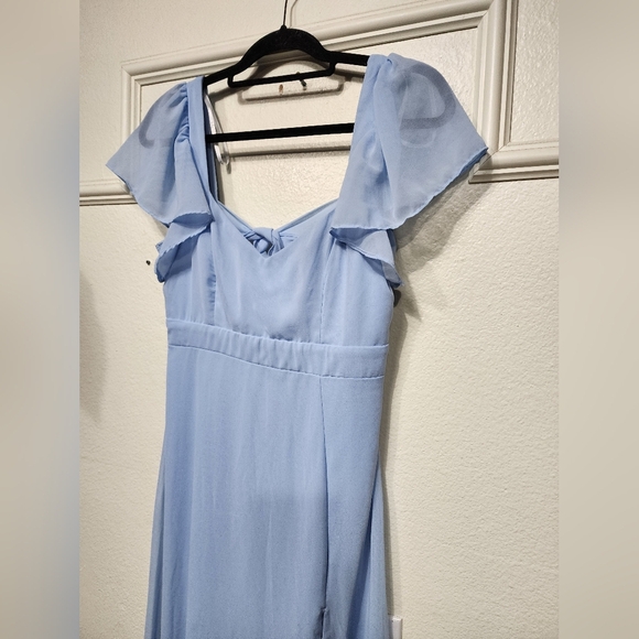 Lulus Simply Delightful Light Blue Tie-Back Flutter Sleeve Maxi M Wedding Party - Picture 7 of 10